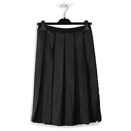 Les Petites Black Leather & Crepe Pleated Skirt Black