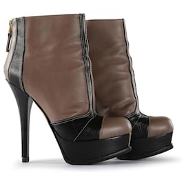 Fendi-Fendi Taupe & Black Leather Platform FF Ankle Boots-Multiple colors
