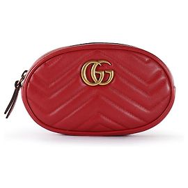 Gucci Red Leather Marmont Oval Belt Bag Red