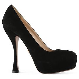 Prada Black Suede Almond Toe Concealed Platform Pumps Black