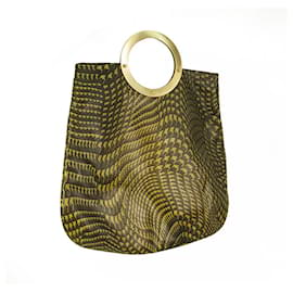 Autre Marque-Angelo Marani Green Snake Pattern Canvas Gold Tone Ring Bag Handtasche-Grün