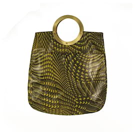Autre Marque-Angelo Marani Green Snake Pattern Canvas Gold Tone Ring Bag Bolso de mano-Verde