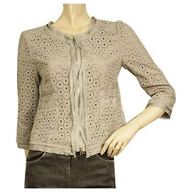 Armani Collezioni Grau bestickte leichte Strickjacke m. Reißverschluss Gr 38 Grau