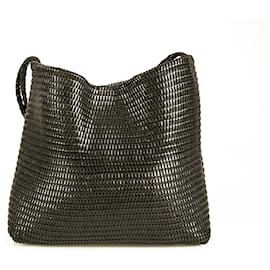 Autre Marque-Desmo Black Woven Leather Braided Strap Shoulder Bag Hobo Shopper Handbag-Black