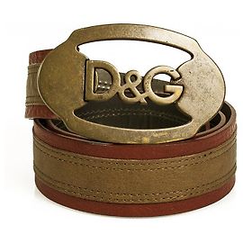 DOLCE & GABBANA WOMAN'S Two Tone Brown Leather Brass Tone HW BELT Size 85 Brown