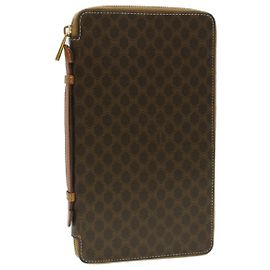 Céline CELINE Macadam Canvas Travel Case PVC Leather Brown Auth am3943 Brown