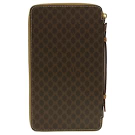 Céline-CELINE Macadam Canvas Travel Case PVC Leather Brown Auth am3943-Brown