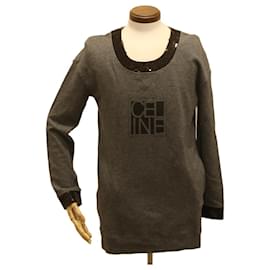 Céline-CELINE Sweatshirt Dress Cotton M Gray Black Auth am3981-Black,Grey