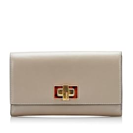 Fendi-Portefeuille à rabat en cuir Fendi Peekaboo-Marron