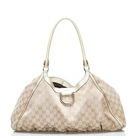 Gucci-Sac à bandoulière Abbey en toile GG avec anneau en D 189835-Beige