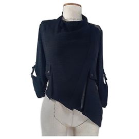 Giacca Helmut Lang in pelle e seta nera Nero