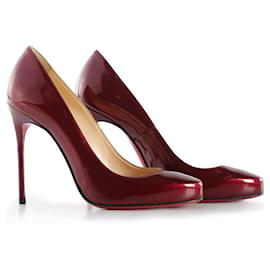 Christian Louboutin-Christian Louboutin Burgundy Patent Leather Almond Toe Pumps-Red,Dark red