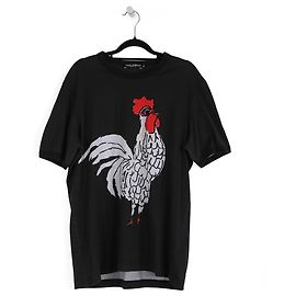 Dolce & Gabbana Camiseta De Manga Corta Con Estampado De Gallo De Algodón Negro/Blanco/Rojo Negro