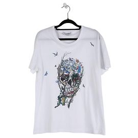 Camiseta com estampa de caveira floral de algodão branco e multicolor Alexander McQueen com mangas curtas Branco