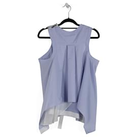 Sacai-Sacai Light Blue & White Cotton/Polyester Pleated Back Sleeveless Top-Blue,Light blue