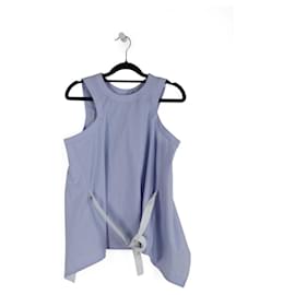 Sacai-Sacai Light Blue & White Cotton/Polyester Pleated Back Sleeveless Top-Blue,Light blue