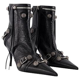 Balenciaga-Cagole H90 Ankle Boots - Balenciaga - Leather - Black-Black