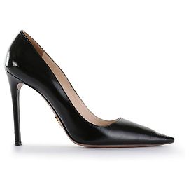 Prada Black Saffiano Patent Leather Pointy Toe Pumps Black