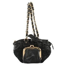 Dolce & Gabbana Preto Crochê e Couro 2000Bolsa Tote Bolsa Moeda Preto