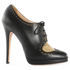 Casadei Black Leather High Heel Lace Up Brogues Black