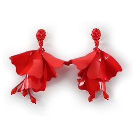 Brincos Oscar De La Renta Mini Impatiens de plástico vermelho com clipe de flor Vermelho