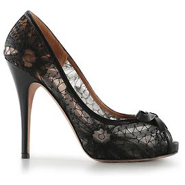 Sapato plataforma peep toe de renda preta Valentino Garavani com laço de couro Preto