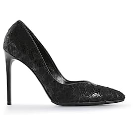 Saint Laurent-Saint Laurent Black Lace & Leather Pointy Toe Pumps-Black
