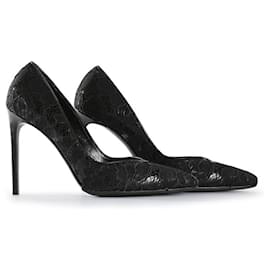 Saint Laurent-Saint Laurent Black Lace & Leather Pointy Toe Pumps-Black