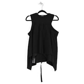 Sacai-Sacai Black Cotton/Polyester Pleated Back Sleeveless Top-Black
