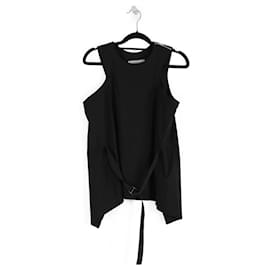 Sacai-Sacai Black Cotton/Polyester Pleated Back Sleeveless Top-Black