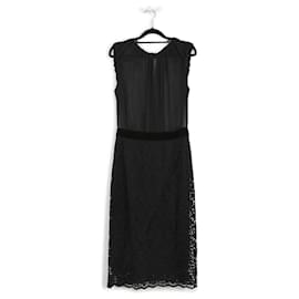 Dolce & Gabbana-Dolce & Gabbana vestido midi sem manga preto transparente e renda-Preto