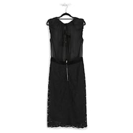 Dolce & Gabbana-Dolce & Gabbana - Robe mi-longue noire en dentelle transparente et sans manches-Noir