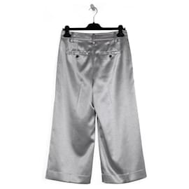 Vince-Vince Metallic Silver Satin/Polyester pantalones anchos de piernas cortas-Plata,Metálico