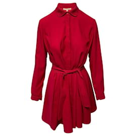 Maje-Maje Langärmliges kurzes Kleid mit Gürtel aus rotem Polyester-Rot