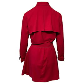Maje-Maje Longsleeve Belted Short Dress in Red Polyester-Red