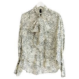 Blusa con collo allacciato in seta a pois sfocati di Petar Petrov Nero Crema