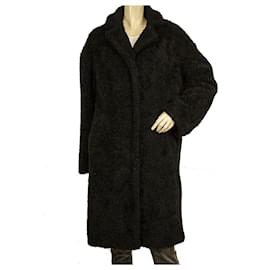 Oakwood-Cappotto in acrilico nero Oakwood con bottone a pressione sul davanti, caldo inverno al ginocchio, taglia M-Nero