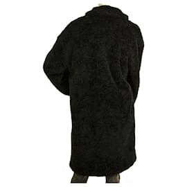 Oakwood-Oakwood Black Acrylic Snap Button Front Warm Winter Knee Length Coat size M-Black