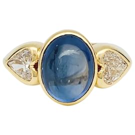 inconnue-Cabochon sapphire ring 6 Cts, diamonds hearts.-Other