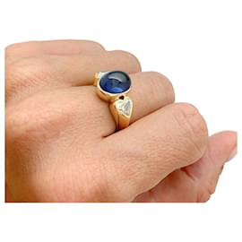 inconnue-Cabochon sapphire ring 6 Cts, diamonds hearts.-Other