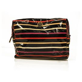 Tory Burch Multicolor Stripes Plastic Toiletry Case Cosmetic Bag Multiple colors
