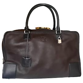 Loewe-Bi-colored leather travel bag-Brown