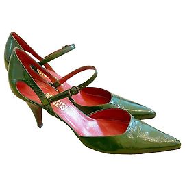Escarpins à brides pointus Michel Vivien 41 cuir verni vert olive Vert olive