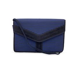 Yves Saint Laurent-Vintage Blue and Black Ribbed Shoulder Bag-Blue