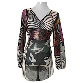 Camicetta Tunica Jean Paul Gaultier Cyber Dot Patchwork Mesh Multicolore