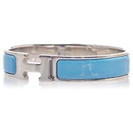 Hermès-Hermes Silver Clic Clac H Bracelet-Silvery,Blue,Light blue