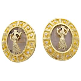 Autre Marque-Vintage Lalaounis earrings, "The Shield of Achilles", yellow gold, rock crystal.-Other