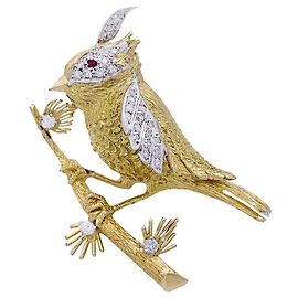 Spilla Boucheron, "Uccello sul suo ramo", giallo oro, Platino. Altro
