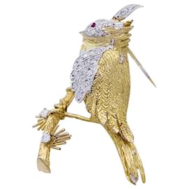 Boucheron-Spilla Boucheron, "Uccello sul suo ramo", giallo oro, Platino.-Altro