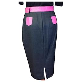 Dolce & Gabbana-DOLCE & GABBANA PENCIL SKIRT SKIRT WITH INSERTS AND LEATHER BELT T 34/36/38-Navy blue